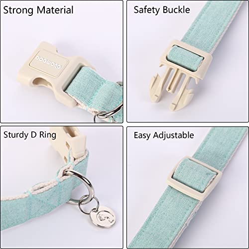 DOGWONG Cotton Hemp Dog Collar, Heavy-Duty Green Dog Collar Adjustable Soft Natural Fabric Pet Dog Collar Cute Wedding Puppy Necklace for Small Medium Large Dogs - color: A: Lake Green, size: X-Small
