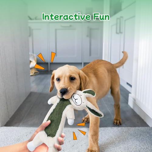 Crinkle Squeaky Dog Toys for Aggressive Chewers, Less Stuffed Dog Toy to Keep Them Busy, Plush Interactive Pet Toys for Dogs, Tough Chew Toys for Small Medium Large Dogs - color: Rabbit