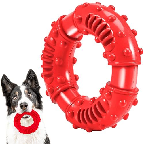 SIMENA Heavy Duty Dog Chew Toy, Natural Teething Toy for Medium Breeds, Tough Durable Chewy Toy, Teeth Cleaning Tough Dog Toys (Ring, Red) - style: Ring Red