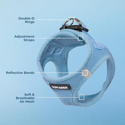 Best Pet Supplies Voyager Step-in Air Harness - All Weather Mesh, Reflective, No Pull Harness for Dogs, Cats - Secure with Hook & Loop Fastener, Buckle, Double D-Rings - Baby Blue, XXXS - color: Harness (Baby Blue), size: XXXS (Chest: 11 - 12")