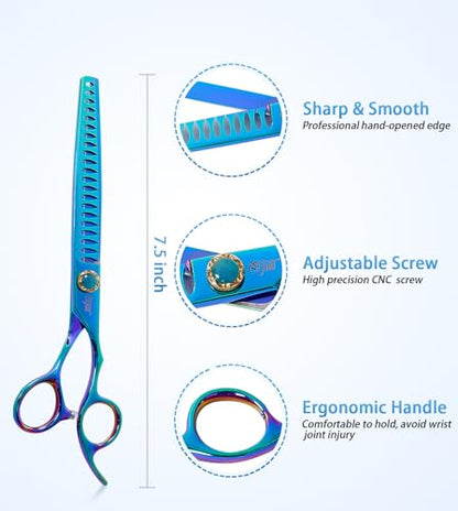 7.5'' Dog Chunker Scissors for Grooming 440C Stainless Steel Green Professional Pet Trimming Scissors Sharp Blades Cutting for Dogs and Cats Shears - style: Chunker