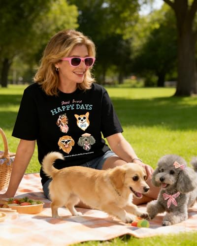 Aiyino Womens Funny Dog Graphic Tee Oversized Dog Lover Shirt | 100 Percent Cotton Soft Breathable Lightweight Everyday Comfort - color: 4dogs Black, size: Small