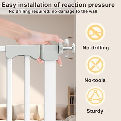 30"-62.5" Extra Wide Baby Gate for Doorways/Hallways,Pressure-Mounted Dog Gate Indoor for Stairs, Auto Close Pet Door for Child/pet Proof Safety, No Need Drilling, White - size: White30''-62.5''Wide