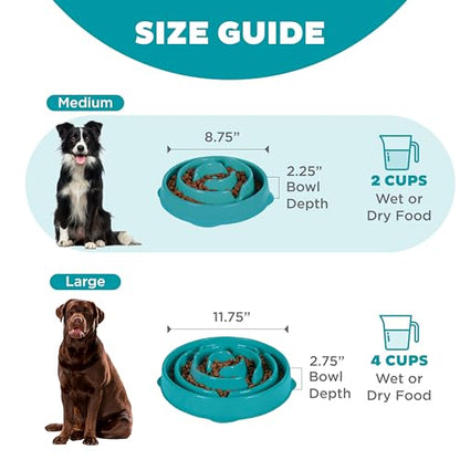 Outward Hound Fun Feeder Slo Bowl – Medium 2‑Cup Capacity, Slow Feeding, Small to Medium Dogs & Cats, Non-Slip, Turquoise, Drop Pattern - color: Turquoise, size: Medium