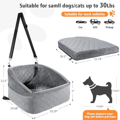 NEEZUKAR Dog Car Seat for Small Dogs,Detachable Washable Dog Booster Seat for Medium Dogs Under 30lbs, Pet Car Seat Travel Bed with Storage Pockets and Dog Safety Belt (Grey) - color: Grey