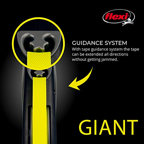 FLEXI Giant Tape Retractable Dog Leash for Extra Large Dogs 110 lbs.+ – 26 ft., Black Neon | Tangle Free Pet Walking Leash with One-Handed Brake, Pause, Lock | German Quality Product - size: Extra Large - 26 ft