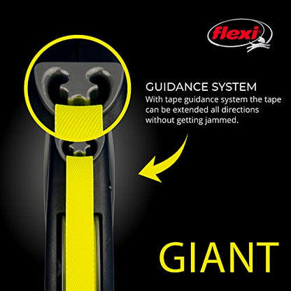 FLEXI Giant Tape Retractable Dog Leash for Extra Large Dogs 110 lbs.+ – 26 ft., Black Neon | Tangle Free Pet Walking Leash with One-Handed Brake, Pause, Lock | German Quality Product - size: Extra Large - 26 ft