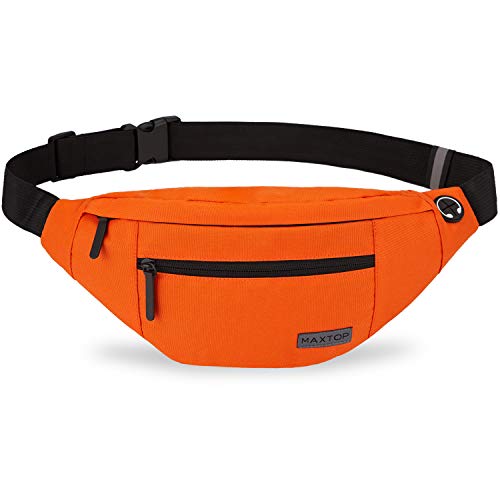 MAXTOP Large Crossbody Fanny Pack with 4-Zipper Pockets,Gifts for Enjoy Sports Festival Workout Traveling Running Casual Hands-Free Wallets Waist Pack Phone Bag Carrying All Phones - color: Bright Orange(with Black Zipper ), size: Large, style: Large Fann