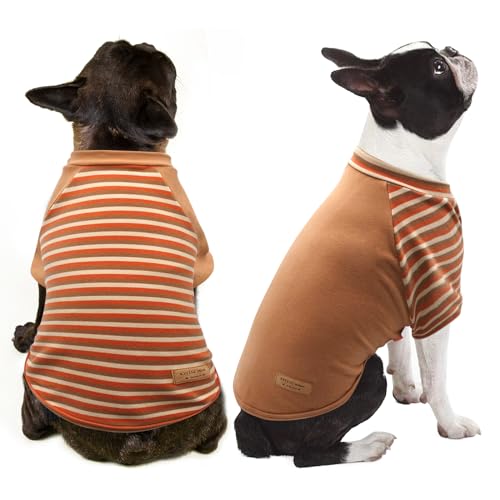 KYEESE 2Pack Dog Sweater, Soft Puppy Sweatshirt Pullover Stretchy Dog Sweater for Small Dogs Girl Boy, Lightweight Fleece Cat Shirt Pet Clothes with Sleeves, M - color: 11# Khaki, size: Medium (8.5-13lbs)