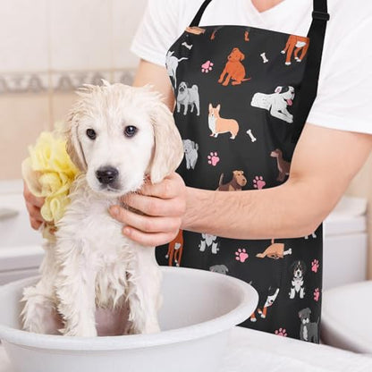 Dog Grooming Waterproof Apron with 2 Pockets, Cute Animals Puppy Dog Pets Apron - style: Animals Dog Paw