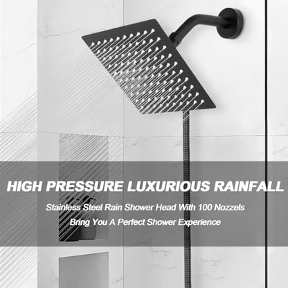 NearMoon Shower Head with Hose, High Pressure Stainless Steel Rain Shower and 3 Settings Handheld Spray Combo with Push Button Flow Control (8 Inch, Matte Black) - color: Matte Black, size: 8 Inch