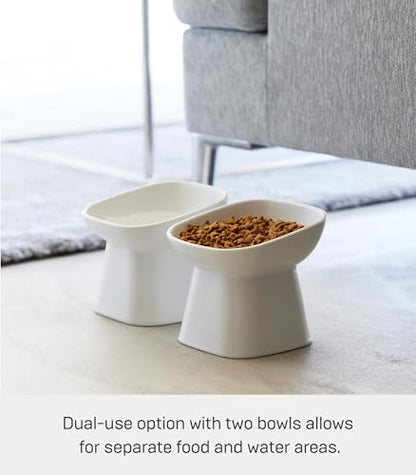Yamazaki Home Tower Elevated Ceramic Pet Food Bowl - Angled, Non-Slip, Microwave & Dishwasher Safe - 6.7Oz - color: White