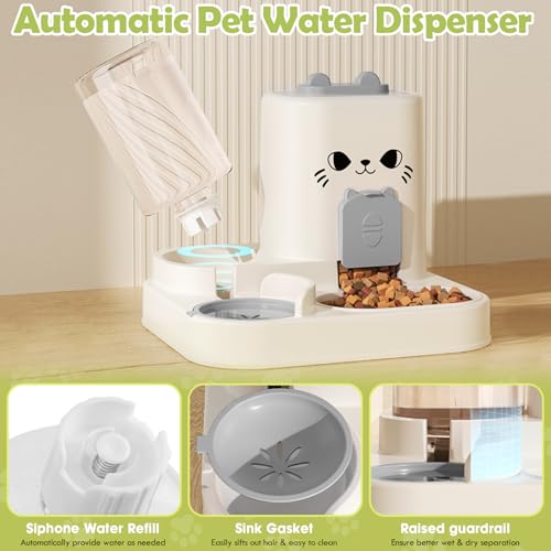 1.6L Auto Gravity Pet Feeder and 0.6L Water Dispenser Set, Automatic Cat Food and Water Dispenser, Gravity Pet Feeder for Small Medium Dog Puppy Cat Kitten (Gray) - color: Gray