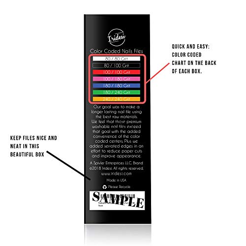 Professional Nail Files Black Washable Emery Boards 7 Inches Long Square End Serrated Edge 12 Fingernail Files Per Pack (80/100)