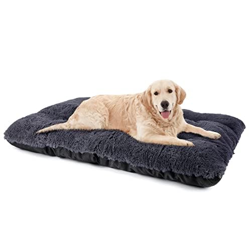 JOEJOY Large Dog Bed Crate Pad, Deluxe Plush Washable Dog Beds Fulffy Soft Kennel Pad Anti-Slip Pet Sleeping Mat for Extra Large Medium Small Dogs, 40" x 27", Grey - color: Dark Grey, size: XL(40"x27"x4")