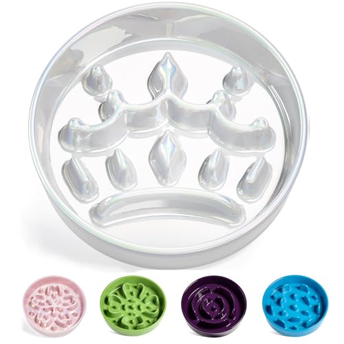 LE TAUCI Dog Bowls Slow Feeder Ceramic, 1.5 Cup Slow Feeding Bowl for Small and Medium Breed, Puzzle Dog Food Bowl for Fast Eater, Crown Silver - color: Crown Silver, size: M-1.5 Cups