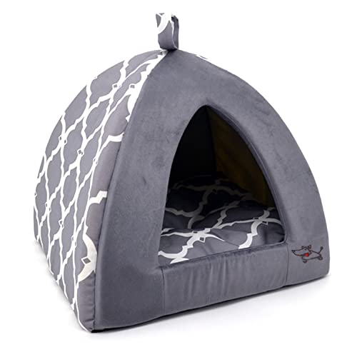 Best Pet Supplies Cat Bed for Indoor Cat, Domed Tent House with Removable Pillow, Covered Cat Cave for Small Dog, Puppies and All Breeds of Cats - Gray Lattice, 19 x 19 x H:19" - color: Gray Lattice, size: 19" x 19" x H:19"