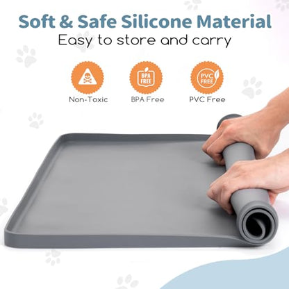Pee Pad Holder for Dogs 24" x 24", Silicone Potty Tray with 4 Holder Clamps, High Edge No-Spill Dog Training Mat, Non-Slip Puppy Pad Tray Floor Protection for Indoor Use - Gray - size: 24"L x 24"W