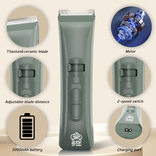 Tife Dog Clipper Low Noise, Dog Grooming Kit with Rechargeable, Pet Shaver Cordless Electric Quiet Hair Clipper (Green-tp9980) - color: Green