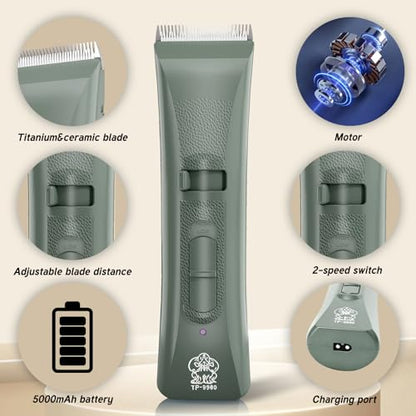 Tife Dog Clipper Low Noise, Dog Grooming Kit with Rechargeable, Pet Shaver Cordless Electric Quiet Hair Clipper (Green-tp9980) - color: Green