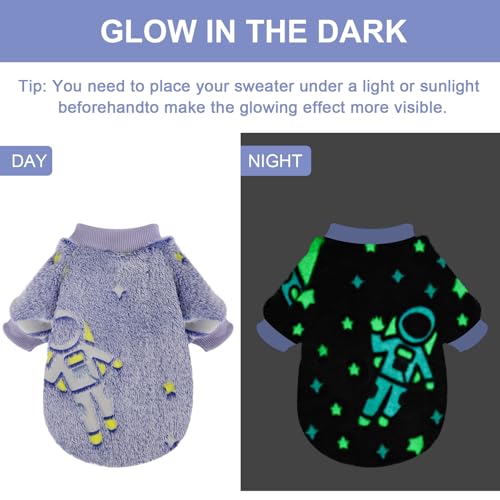 Small Dog Sweater Night Glow Fleece Dog Clothes for Small Dogs Girl Boy, Warm Pullover Doggy Sweatshirt, Winter Pet Coat Jacket Cat Costume, Puppy Outfit Female Male, Blue, XXS - color: Night Glow Blue, size: XX-Small (Chest 11in )