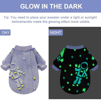 Small Dog Sweater Night Glow Fleece Dog Clothes for Small Dogs Girl Boy, Warm Pullover Doggie Sweatshirt, Winter Pet Coat Jacket Cat Costume, Puppy Outfit Female Male, Blue, S - color: Night Glow Blue, size: Small (Chest 15in )