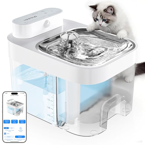 2026 Latest Cat Water Fountain, No Filter Cotton, App Monitoring Wastewater Separation Wireless Pet Fountain, 5000mAh Battery & Plug-in, 3L/101oz Water Dispenser for Cats Indoor, 2.4G Wi-Fi - color: White