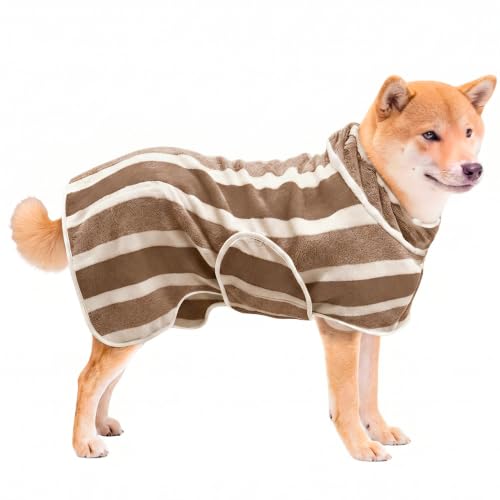Fast Drying Dog Bathrobe, Super Absorbent Stripes Dogs Towel, Adjustable Warm Keeping Pet Puppy Bath Supplies (Light Brown, S) - color: Light Brown, size: S