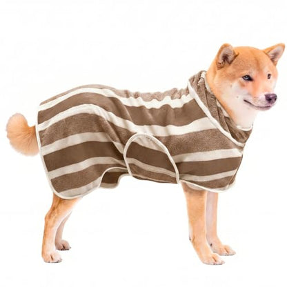 Fast Drying Dog Bathrobe, Super Absorbent Stripes Dogs Towel, Adjustable Warm Keeping Pet Puppy Bath Supplies (Light Brown, S) - color: Light Brown, size: S