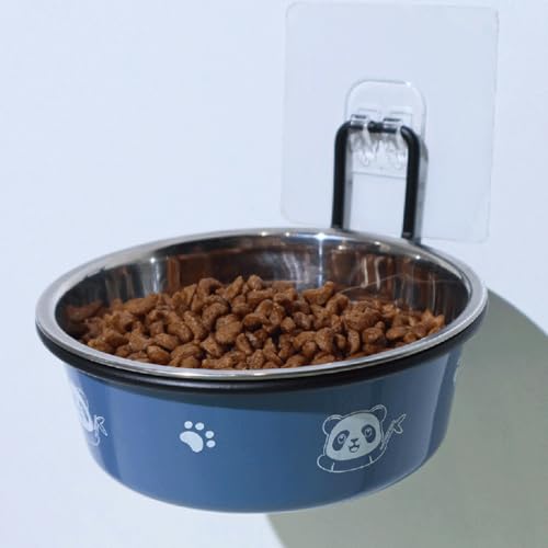 Wall Mounted Cat Food Bowls Stainless Steel Pet Feeding Station Food Bowls with Stands for Puppy Small Dogs Cats (Blue, 14cm)