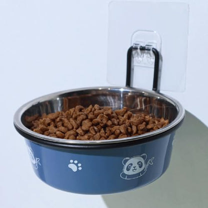 Wall Mounted Cat Food Bowls Stainless Steel Pet Feeding Station Food Bowls with Stands for Puppy Small Dogs Cats (Blue, 14cm)