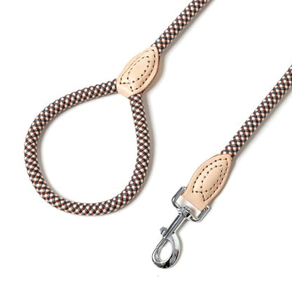 Mile High Life Dog Leash, Rope Leash with Genuine Leather Connection and Heavy Duty Metal Clasp, Great for Small Medium Large Dogs(Brown Check,48 Inch) - color: Rope Handle-Brown Check, size: 48 Inch-1/2"