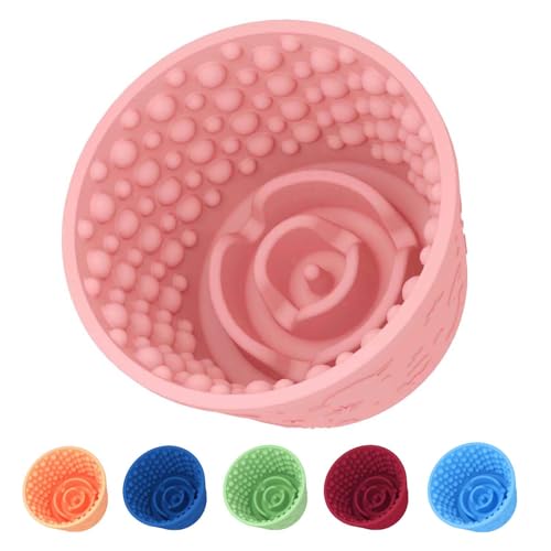 Dog Slow Feeder Lick Bowl, Non-Slip Dog Licking Treat Dispenser, Slow Feeder Bowls for Small Medium Large Breed Dogs, Anxiety Relief & Anti-Choking, BPA Free Silicone (Pink, 1.6 Cup) - color: Pink