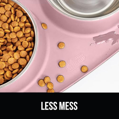 GORILLA GRIP Dog Bowl Set with Slip Resistant Silicone Feeding Mat, Food Grade 304 Stainless Steel Bowls, BPA Free, High Edge Spill Containment, Dishwasher Safe, Finger Notch Removal, 2 Cup, Pink - color: Light Pink, size: 2 Cup Bowls
