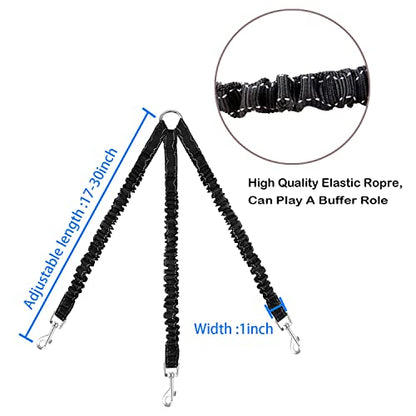 3 Way Dog Leash Coupler Heavy Duty No Pull Multiple Double Tangle Free Trio Nylon Bungee Cord Stretchy Sturdy Pups Lead for Small Medium Dogs Training Walking Doggy Puppy