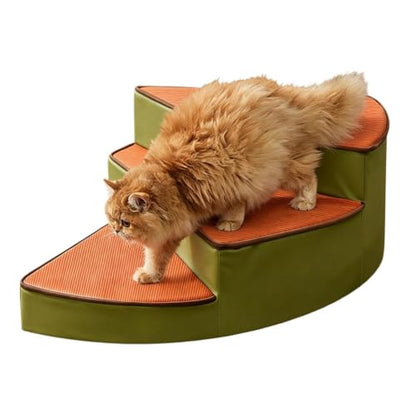 Curved Dog Stairs for Small Dogs & Cats – Pet Steps with Non-Slip Textured Surface, Removable Washable Cover & High-Density Foam(Green,3-Step) - color: Green, size: 3-Step