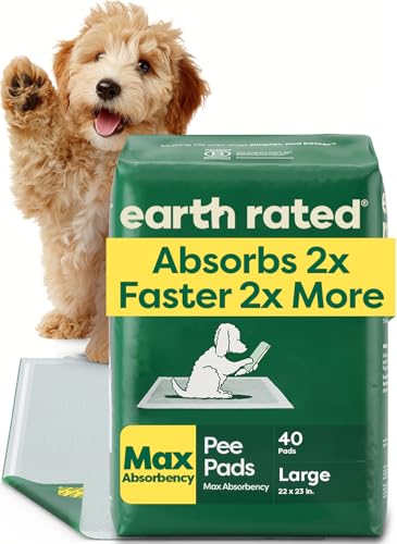 Earth Rated Puppy Pads, Max Absorbency Pee Pads for Dogs, Absorbs 2X Faster & 2X More, Leak Prevention, Potty Training, Fragrance-Free, Unscented, Regular [L], 22” x 23”, 40 Count - size: Regular [L] 22"x23" 40-ct