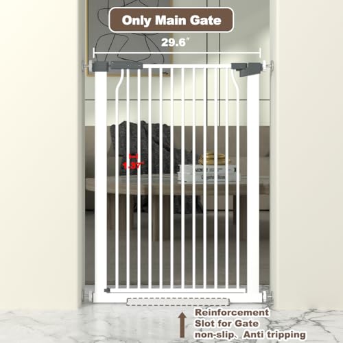 41" Extra Tall Cat Gate for Doorway, 29.6-31.5''W Metal Pet Baby Safe Gate, Extra Wide Pressure Mounted Baby Gate, No Drilling Cat Fence Indoor, Tall Dog Gate, White - size: 29.6-31.5''W