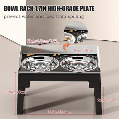 Marchul Elevated Dog Bowls, Raised Dog Food Water Bowl with 2 Thick Stainless Steel Bowls, 6 Height Adjustable, Non-Slip Stand, Spill-Proof for Medium Large Dogs (with Fence)