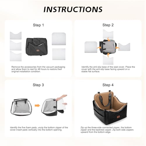 JOEJOY Dog Car Seats for Small Medium Dogs Under 35lbs, Waterproof PU Leather Dog Booster Seat with Detachable Cover, Thickened Memory Foam Pet Car Seat with Safety Belt and Storage Pockets - color: Brown