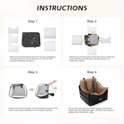 JOEJOY Dog Car Seats for Small Medium Dogs Under 35lbs, Waterproof PU Leather Dog Booster Seat with Detachable Cover, Thickened Memory Foam Pet Car Seat with Safety Belt and Storage Pockets - color: Brown