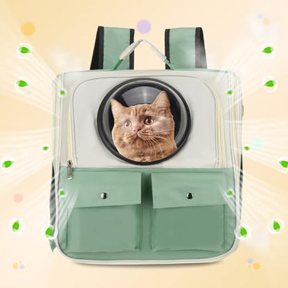 Pet Backpack Carrier, Portable and Ventilated, Oxford Cloth, Dogs Cats and Small Animals Travel Bag 12.99", (Green, 1 Pcs), Intended for Hiking/Camping/Traveling - color: Green