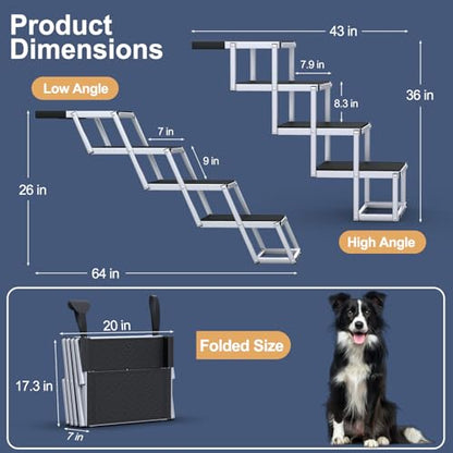 Extra Wide Dog Stairs for Large Dogs, Foldable Dog Ramp for Car with Non-Slip Surface, Dogs Stairs for Cars, High Beds, Truck, Supports up to 250 lbs, 4 Steps - size: Extra Wide 4 Steps