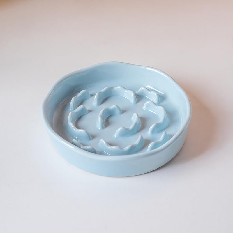 Elevated Ceramic Slow Feeder Dog Bowl | Raised Maze Puzzle Feeder Small Medium Dogs | Anti-Vomit Reduces Bloating | Non-Slip Enrichment Puppy Bowl - color: Blue