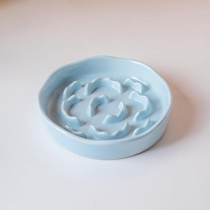 Elevated Ceramic Slow Feeder Dog Bowl | Raised Maze Puzzle Feeder Small Medium Dogs | Anti-Vomit Reduces Bloating | Non-Slip Enrichment Puppy Bowl - color: Blue