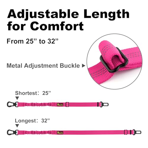 Plutus Pet Dog Seat Belt for Car, Adjustable Dog Car Harness with Carabiner Clip, Reflective Safety Dog Seatbelt Leash with Elastic Bungee, Hot Pink - color: Hot Pink