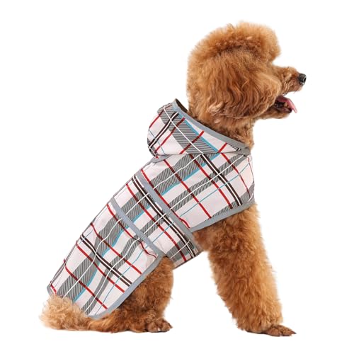 Dog Raincoat, Waterproof Dog Rain Jacket with Hood, Adjustable Rain Coat Poncho with Reflective Strips & Leash Hole for Large Medium Small Dogs Puppies, Lightweight Pet Clothes - color: Khaki Plaid, size: X-Small