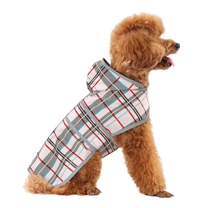 Dog Raincoat, Waterproof Dog Rain Jacket with Hood, Adjustable Rain Coat Poncho with Reflective Strips & Leash Hole for Large Medium Small Dogs Puppies, Lightweight Pet Clothes - color: Khaki Plaid, size: X-Small