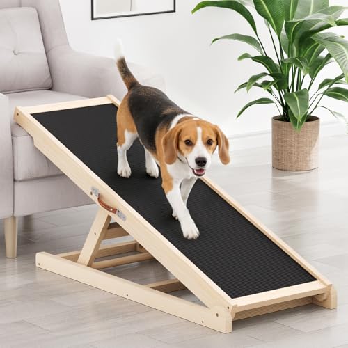 Dog Ramp for Couch, Adjustable Height Ramps for Pets to Get on Bed | Height from 18" to 23.6", with Traction Rubber Mat, Capacity 110ibs, Wooden Portable Stairs for Small Dogs - size: 39.4"L x 14.5"W x 3.3"H