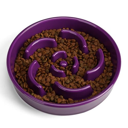 Slow Feeder Dog Bowl, Ceramic 2 Cups Dog Food Bowls for Small, Medium, and Large Breed, Anti-Slip Maze Puzzle Food Dish to Slow Down Eating (Deep Purple, 2 Cups) - color: Flower - Deep purple